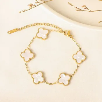 Náramek Náramek z chirurgické oceli - Bílý Clover