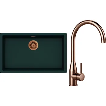 Kuchyňský dřez Set Schock S33-4 (dřez Kiruna N-100XL Ivy + baterie Kavus Copper brushed + komponenty Copper brushed)