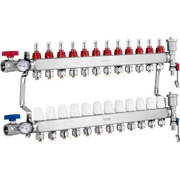 rozdělovač topení Rozdělovač podlahového topení 12 okruhů PEX 1/2" ocel s adaptéry