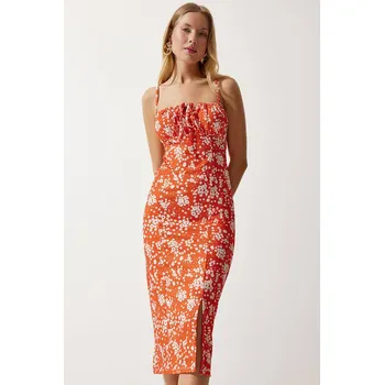 Dámské šaty Šaty Happiness Istanbul Orange/ Weiß 1554805 36