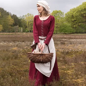 Karnevalový kostým Battle Merchant Středověké šaty Cotehardie Ava vínové