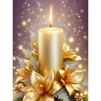 Diamantové malování Diamantové malování/Huacan - Svíčka a zlaté květy