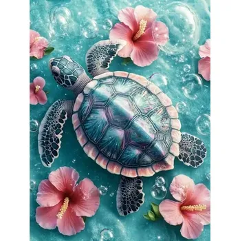 Diamantové malování Diamantové malování/Huacan - Želvička a růžové květy