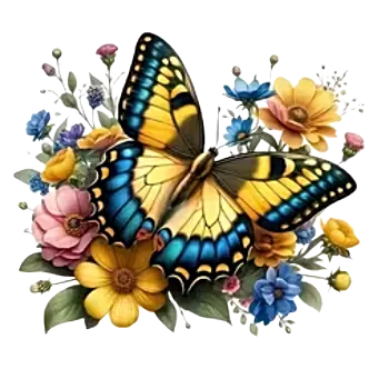 Nášivka Nažehlovací obrázek - motýl a květiny VIII (8,0 x 6,9 cm)