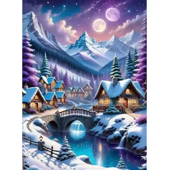 Diamantové malování Diamantové malování/Huacan - Zimní vesnička pod horami
