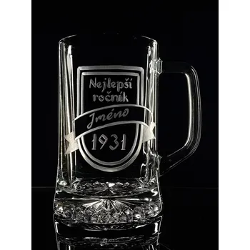 Sklenice Půllitr nejlepší ročník 1931, s vlastním jménem - ručně ryté (broušené)