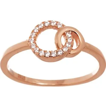 Prsten Dámský stříbrný prsten pozlacený růžovým zlatem s čirými zirkony STRP0361F