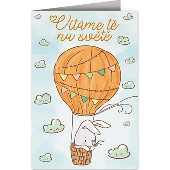 Přání k narození dítěte Zajíček v balónu
