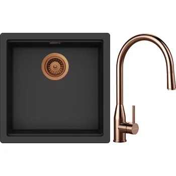 Kuchyňský dřez Set Schock S31-9 (dřez Kiruna N-100 Dusk + baterie Kavus.120 Copper brushed + komponenty Copper brushed)