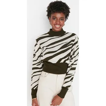 Dámský svetr trendyol Khaki/ Weiß 9474604 L