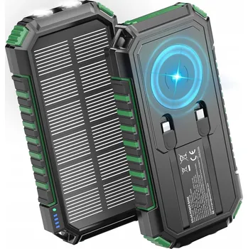 Powerbanka SOLÁRNÍ POWERBANKA 2700 mAh 22,5 W, 2 KABELY, QC 3.0, INDUKČNÍ NABÍJENÍ, SVÍTILNA, ZELENÁ