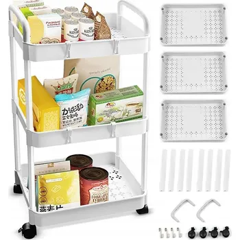 regál Třípatrový skladový regál se 4 flexibilními kolečky do kuchyně