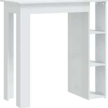 Jídelní stůl Barový stůl s policemi, bílý, vysoký lesk, 102x50x103,5 cm