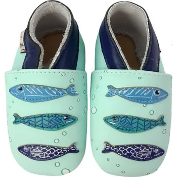 Capáčky LAIT ET MIEL Kožené capáčky se sardinkami 0-6 měsíců Modrá 17-18