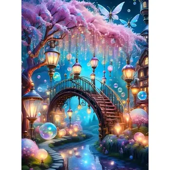 Diamantové malování Diamantové malování/Huacan - Lucerničková ulička s mostíkem