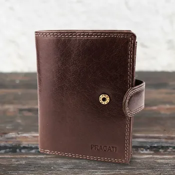 Peněženka Pánská kožená peněženka na výšku uzavíratelná na patent hnědá odstín kávy Moca premium kůže v dárkové krabičce Master Pragati Elite GTI A-501L