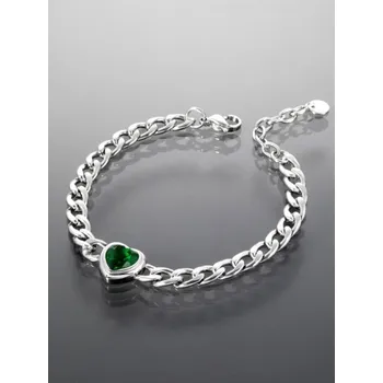 Náramek Prosperk Náramek ocelový zelené srdíčko stříbrný S0654