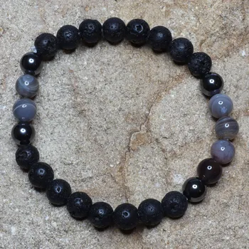 Náramek Pánský náramek Láva + achát Botsw. kulička 8 mm