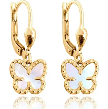 Náušnice Zlaté náušnice motýli s bílou perletí Au 585/1000 2,35g