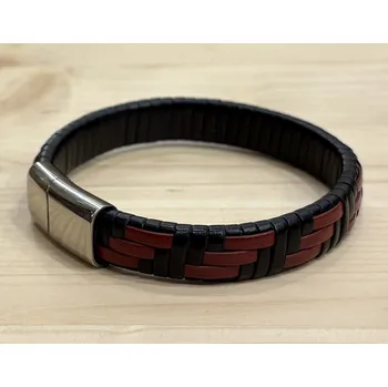 Náramek Pánský kožený náramek hnědohnědý spona b. stříbra