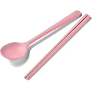 Příbor Sada 2 ks silikonových příborů lžíce a hůlky Měkké kuchyňské příbory pro každodenní stolování cestování a domácnost růžová