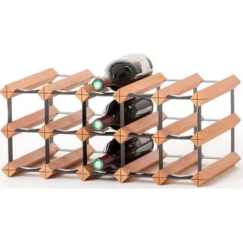 Stojan na víno RAXI stojan na víno buk 15 lahví 5x3 lahve na ležato kombinace dřevo a kov, 5x3 lahve na ležato