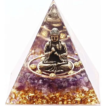 Drahý kámen Magieprirody.cz Orgonit pyramida 5x5 cm Buddha + kameny Ametyst #OR047