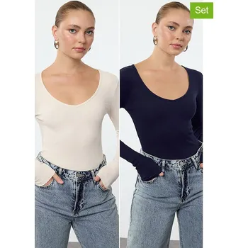Dámské tričko trendyol Creme/ Dunkelblau 6083508 S