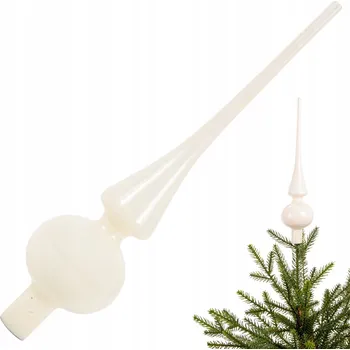 Vánoční dekorace Skleněná špička na vánoční stromek, bílá, teplá, lesklá, ozdoba na stromek, 26 cm