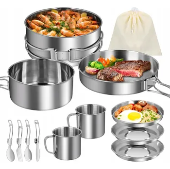 Kempingové nádobí Kempingové nádobí sada NEREZOVÁ OCEL 12dílná skládací, bez BPA