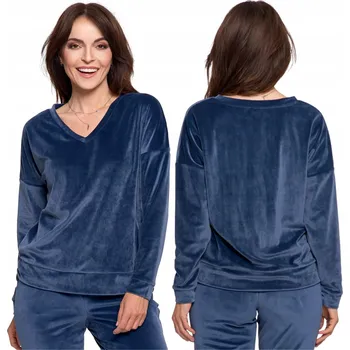 Dámská mikina Mikina Moraj velurová, modrá bez kapuce, 3XL, výstřih do V