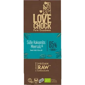 Čokoláda Lovechock Raw čokoláda kakaové kousky a sůl 85% 70 g bio BIO VEGAN BEZLEPEK Množství: 1 ks