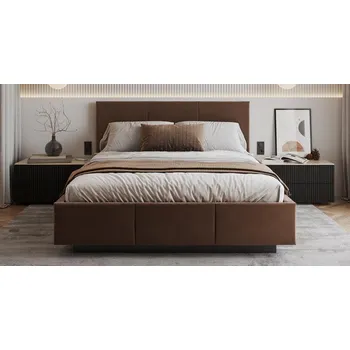 Postel Čalouněná postel AVEIRO 140x200 s kovovým zdvižným roštem HNĚDÁ