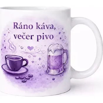 Hrnek s potiskem 330 ml káva a pivo fialový fialový CZ