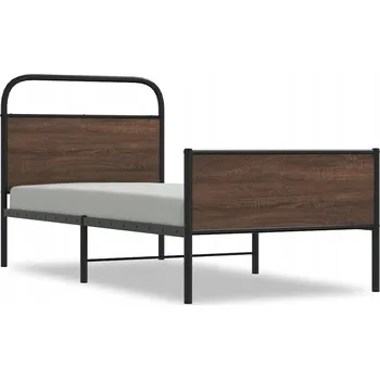 Postel Kovový rám postele hnědý dub 207 x 105 x 100 cm s čelem