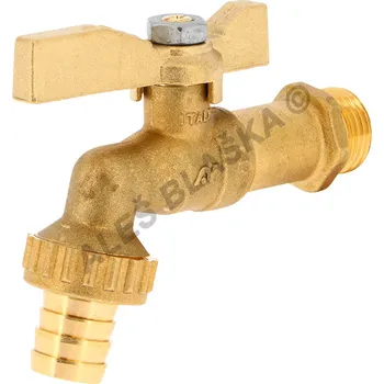 Instalatérský materiál SFERACO - Francie | Kulový kohout (ventil) zahradní mosazný s motýlem a nástavcem na hadici - 1/2" 6810