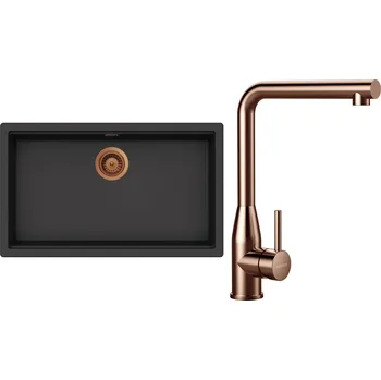Kuchyňský dřez Set Schock S33-14 (dřez Kiruna N-100XL Dusk + baterie Keto Copper brushed + komponenty Copper brushed)