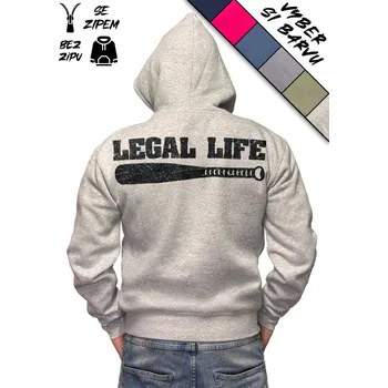 Pánská mikina Pánská mikina LEGAL LIFE Baseball legend Velikosti: L, Vyber si variantu: Černá se zipem velikost: 4XL