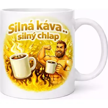 Hrnek s potiskem 330 ml silná káva žlutý žlutý CZ