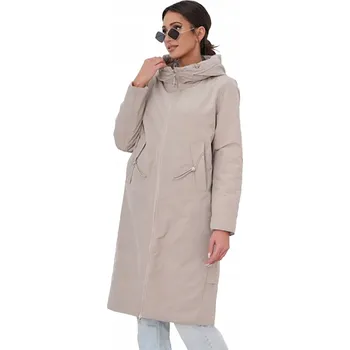 Dámský kabát Agrafka béžový oversize kabát s kapucí velikost 46