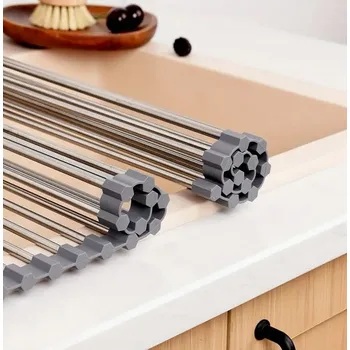 Odkapávač na nádobí Odkapávač na nádobí ocelový, rolovací podložka na sušení nádobí na dřez šedá