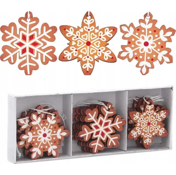 Vánoční dekorace Perníkové sněhové vločky Dřevěné vánoční přívěsky Nerozbitné 12 ks