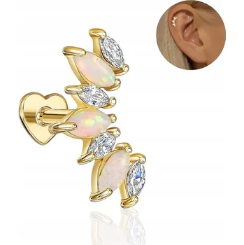 Náušnice PIERCING náušnice STŘÍBRO 925 Labret zlatý s opálem a zirkonem HELIX 1,2/8