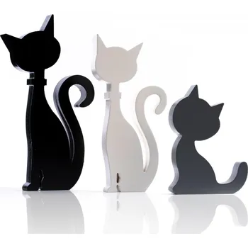 Obraz Dřevěné Figurky Stojící Kočky Dekorace do Domu Sada 3 Ks