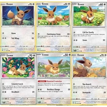 Sběratelská karetní hra Originální karty Pokémon TCG Sada – 6 karet Eevee Smetana Art Gang X 001