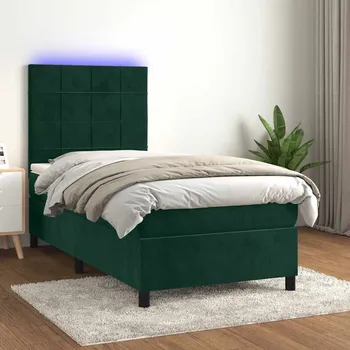 Postel vidaXL Box spring postel s matrací a LED 90x190 cm samet [3136095] Barva: Tmavě zelená