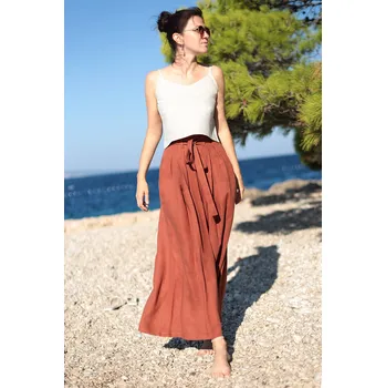 Dámské kalhoty Lotika 100% lněné kalhoty se širokými nohavicemi 982122