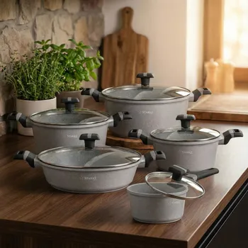 Sada nádobí Sada mramorových hrnců na indukci Starke Pro Musse Grey 10 kusů