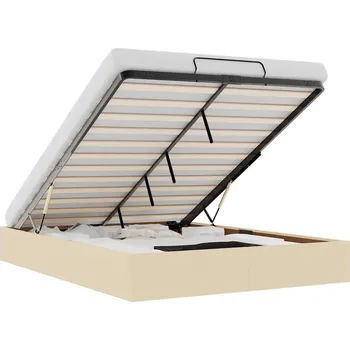 Postel Rám postele otomana krémová 203 x 140 x 23,5 cm se zvedacím mechanismem