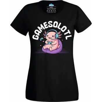 Dámské tričko Dámské tričko Gamer Axolotl Gamesolotl (Velikost: XS, Barva: Černá)